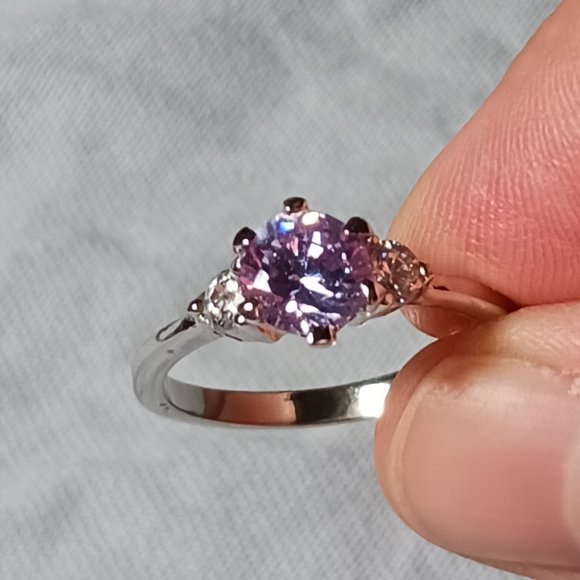 Silver Amethyst Ring with CZ Accents Size 9 - Picture 10 of 14
